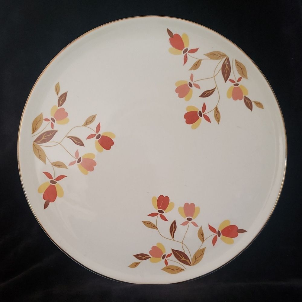 Very Nice Vintage Hall Jewel Tea Autumn Leaf 9.5" Round Flat Cake Plate
